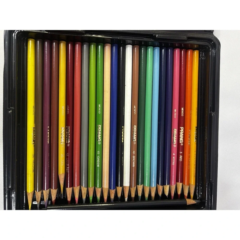Vintage Prang Crayon Case with 12 Markers, Charcoal Sketching Pencils